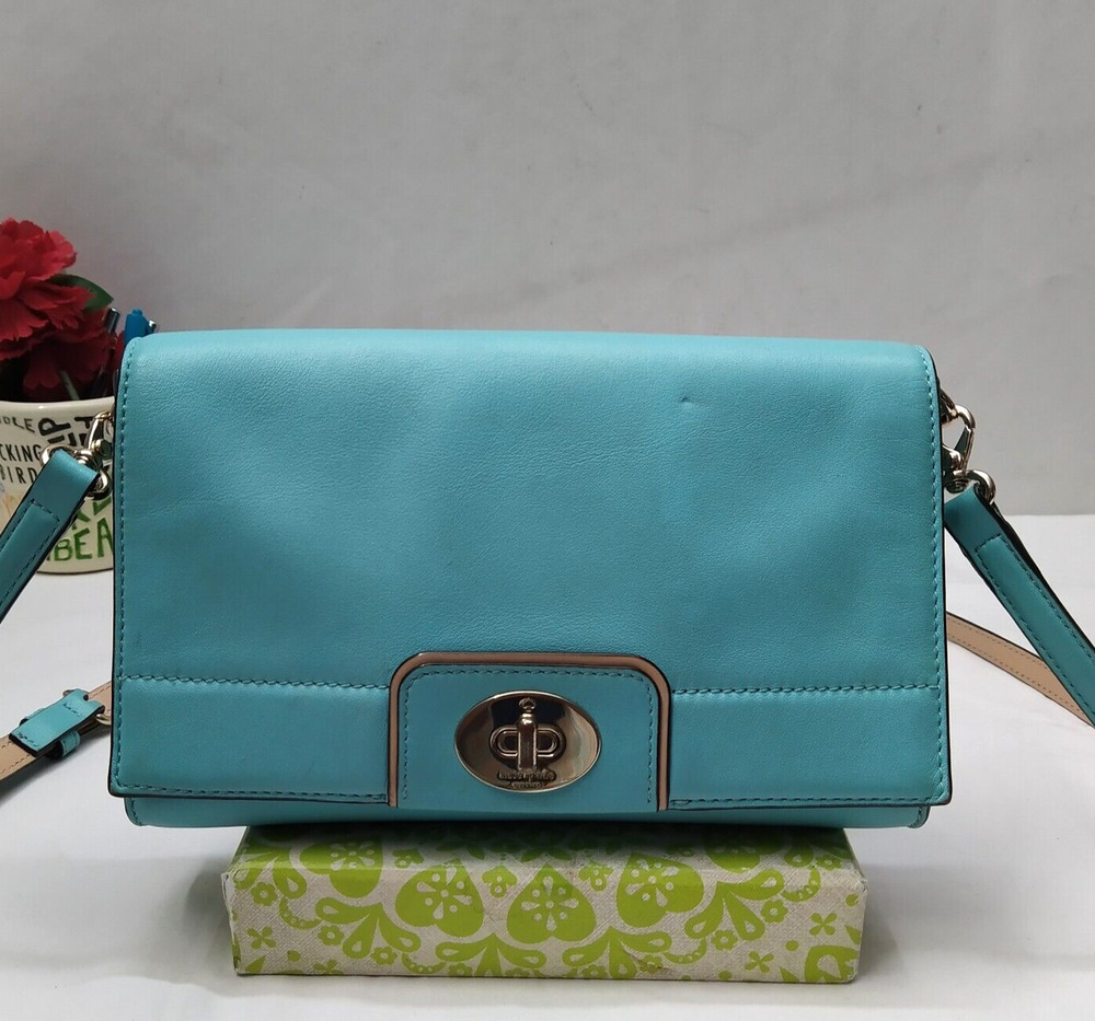 Kate Spade New York Blue Leather Turnlock Flap Closure Small Crossbody Bag